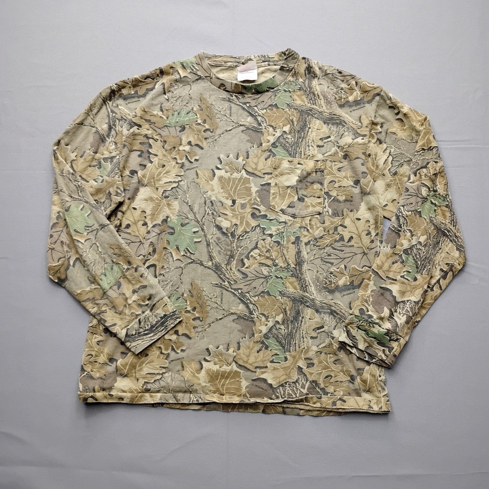 Wrangler Rugged Wear Mens XL Camo Long Sleeve Pocket T-Shirt‎ Advantage Realtree